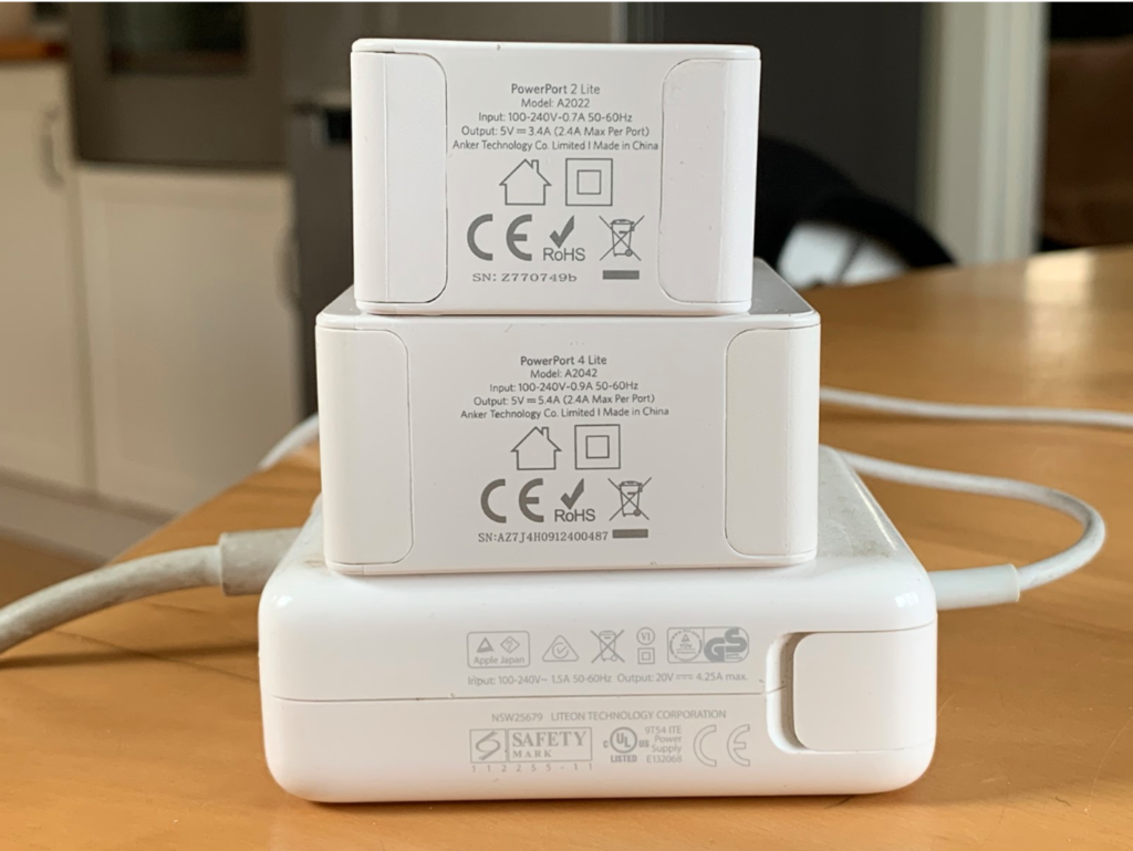Stack of Apple chargers