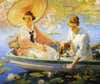 A woman holding a parasol in a boat in Colin Campbell Cooperâs painting âSummerâ
