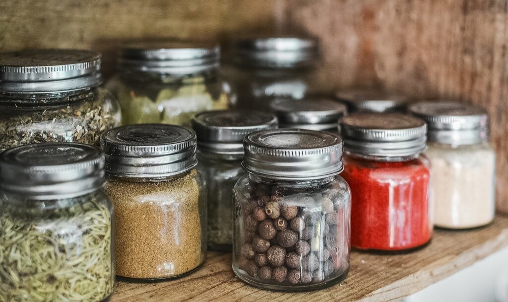 Shelf filled with jars and spices