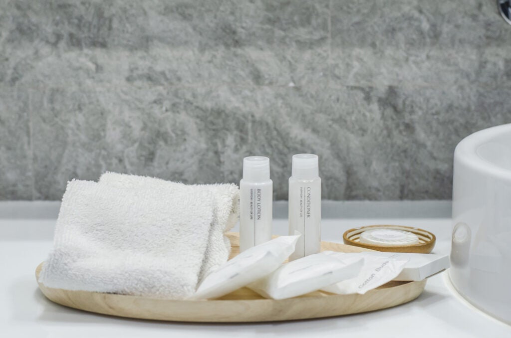 Hotel shampoos and other bathroom products