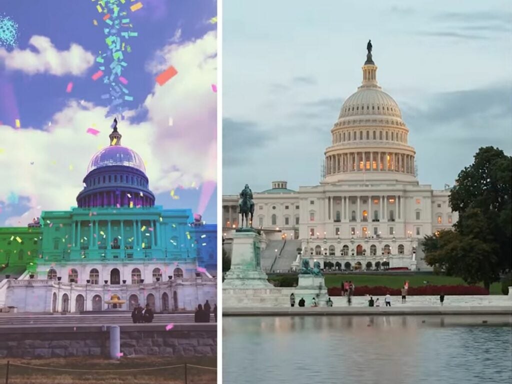 U.S. Capitol with an augmented reality Snapchat filter on it