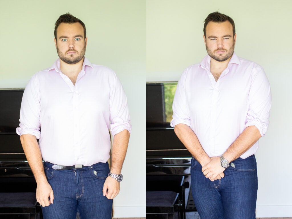 composition of two full body portraits of a man