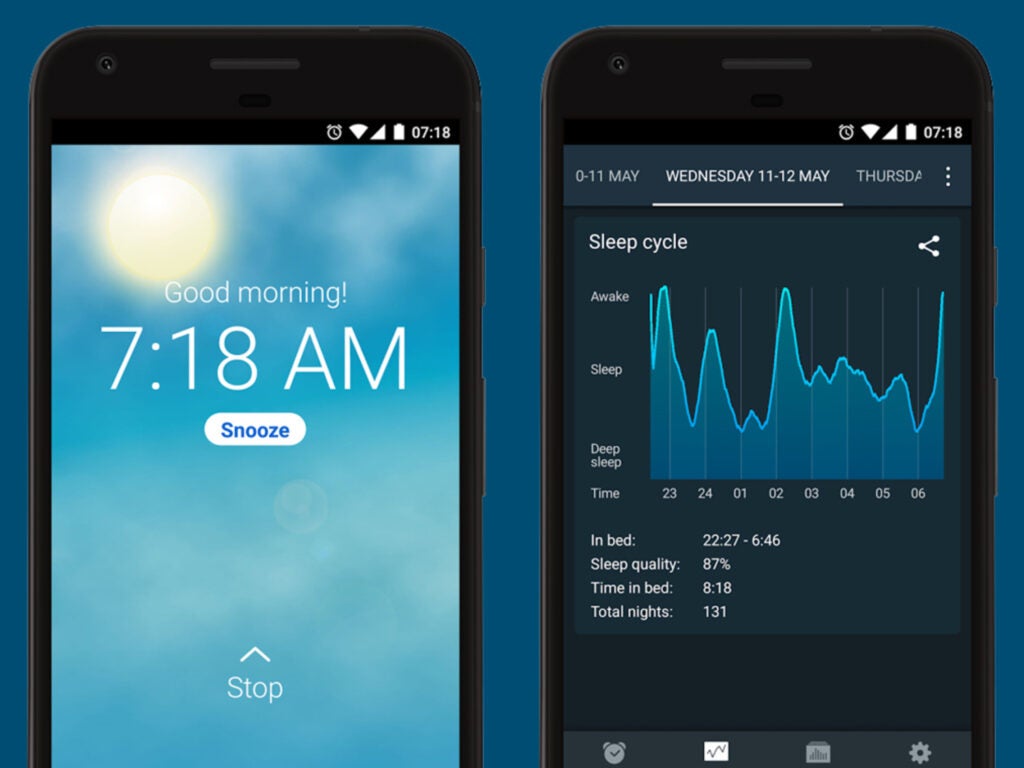 android phones showing sleep cycle app