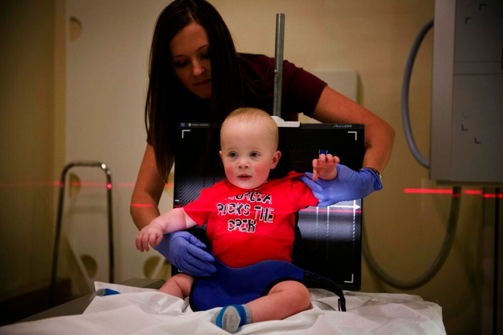 Baby getting a chest x-ray
