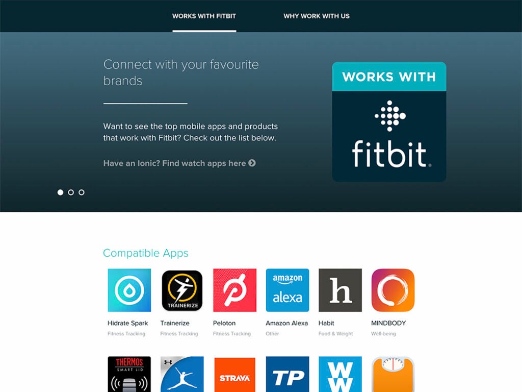 screenshot of apps compatible with fitbit