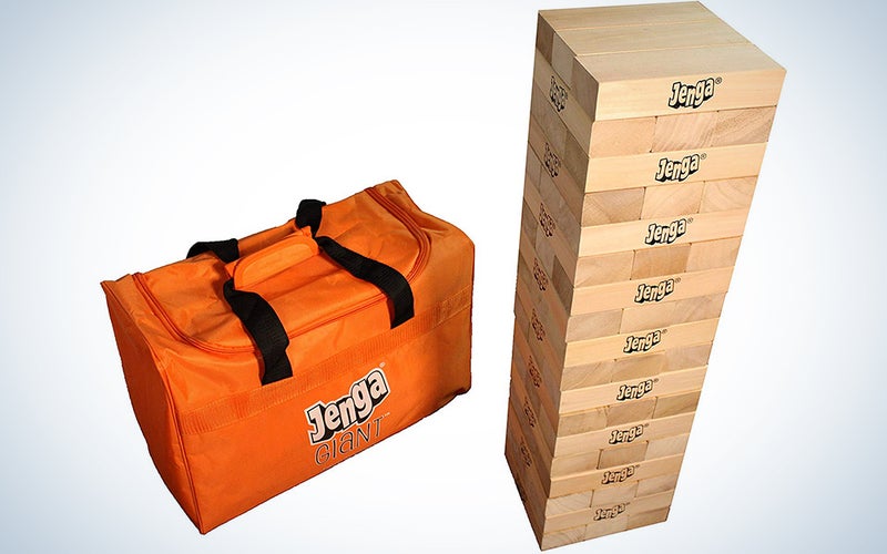 Jenga Giant JS7 (Stacks to Over 5 feet) Precision-Crafted, Premium Hardwood Game with Heavy-Duty Carry Bag