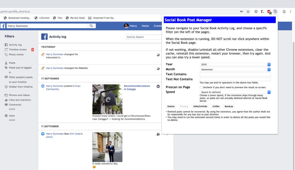 the Social Book Post Manager interface