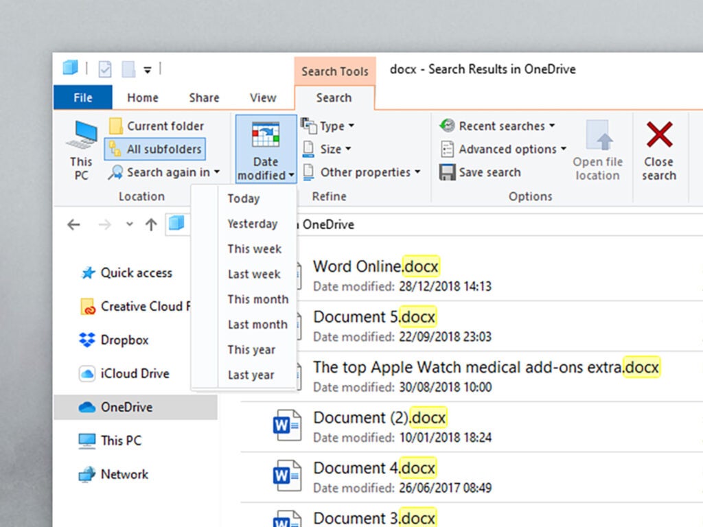 screenshot of filesearch platform on onedrive and windows