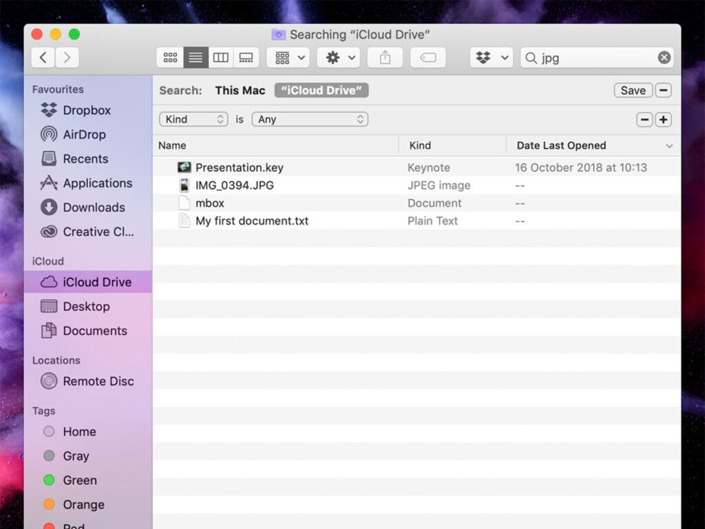 screenshot of filesearch platform on icloud drive