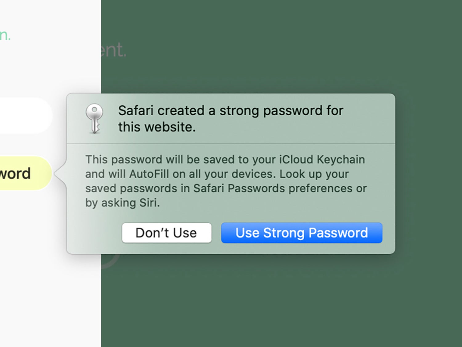screenshot of password manager on safari