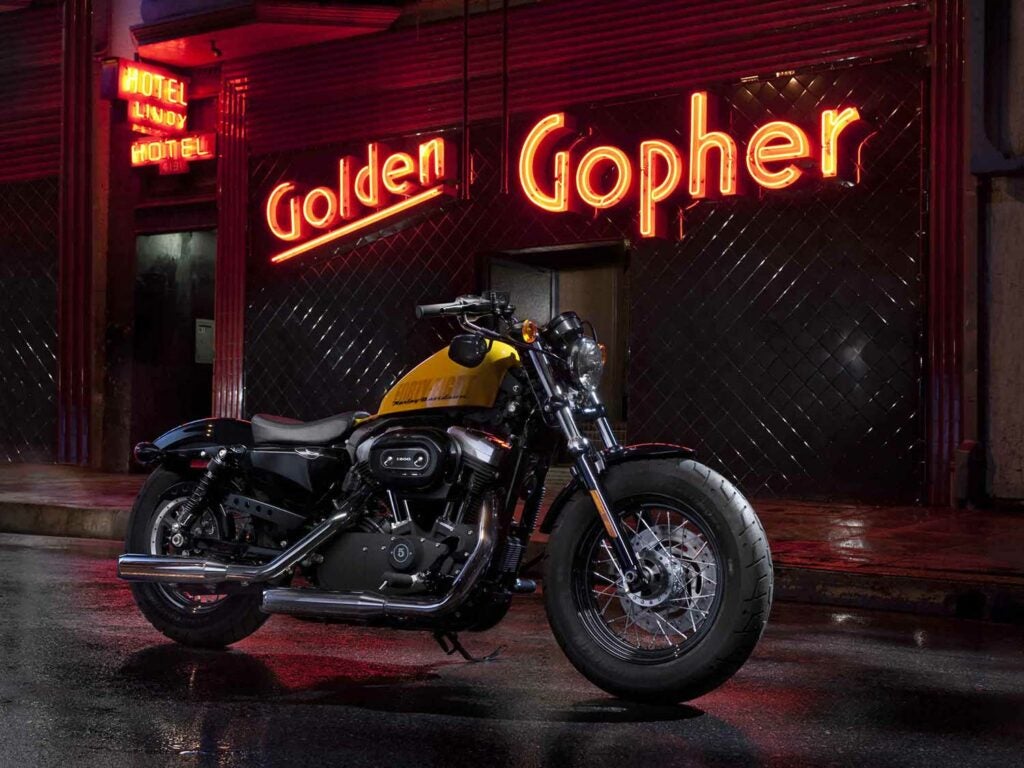 AKA the starter Harley. The Sportster 48 is one of a handful of Dark Custom models built since 2007. This 2012 model differs little from the ones on dealer showroom floors today.