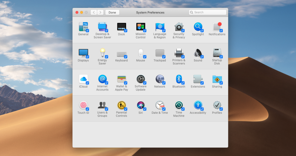 Screenshot of system preferences customization on mac