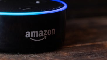Close-up of an amazon echo on a wooden table