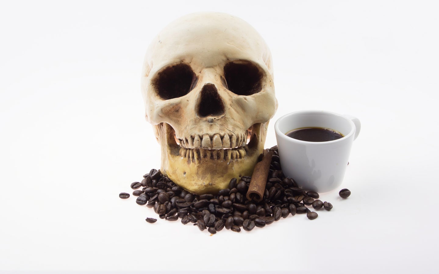 a skull and some coffee beans