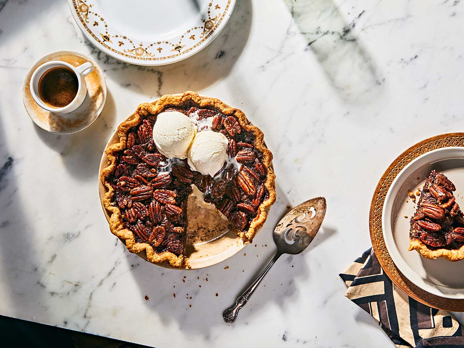 This pecan pie combines chocolate and bourbon in the most decadent way