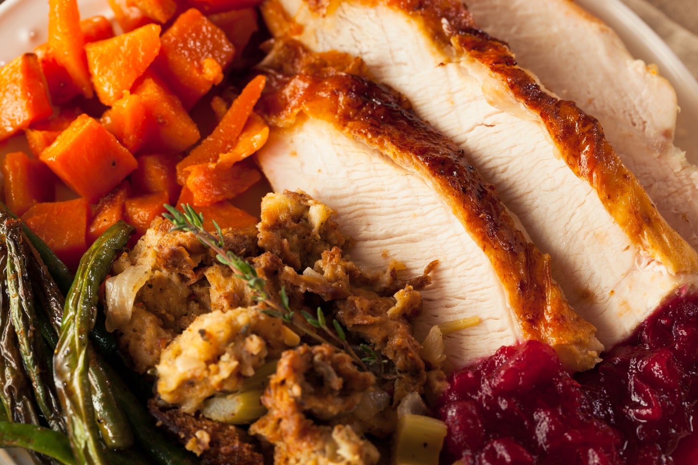 a turkey dinner on a plate