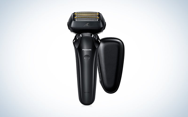 A Panasonic Electric Razor for Men on a blue and white background