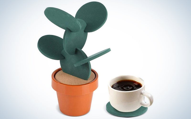 Buerey DIY Cactus Coasters Set of 6 with Flowerpot Holder