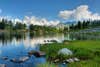 summer view of Arpy Lake near La Thuile, Aosta valley, Italy, a lake near mountains