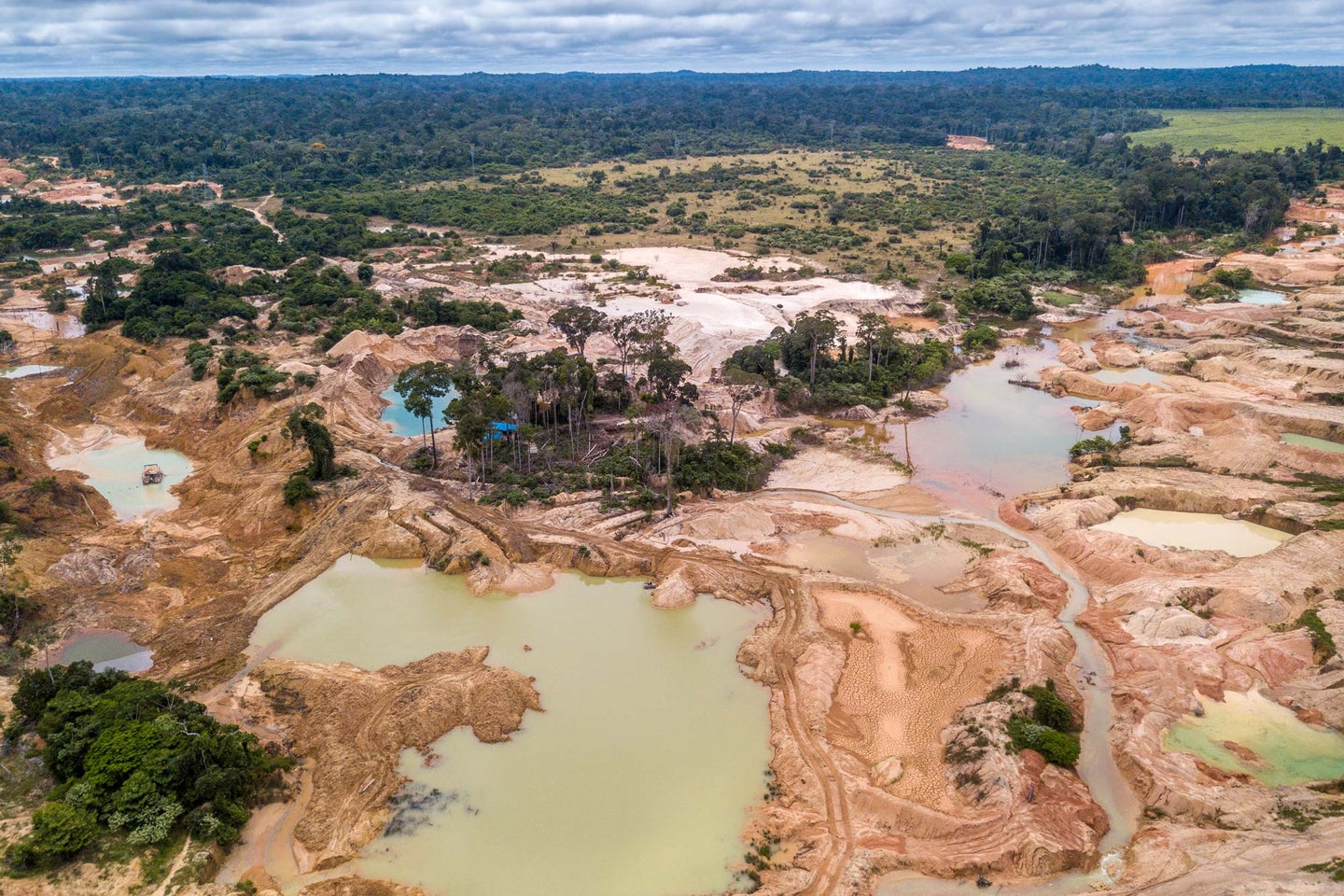 Aerial view of deforested area of the Amazon rainforest