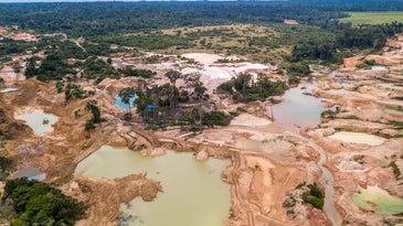 Aerial view of deforested area of the Amazon rainforest
