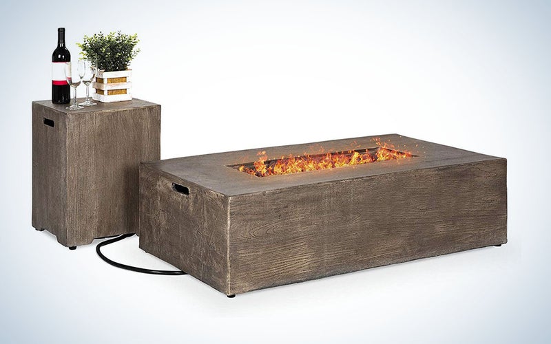 Outdoor Patio Rustic Farmhouse Wood Finish Propane Fire Pit Table