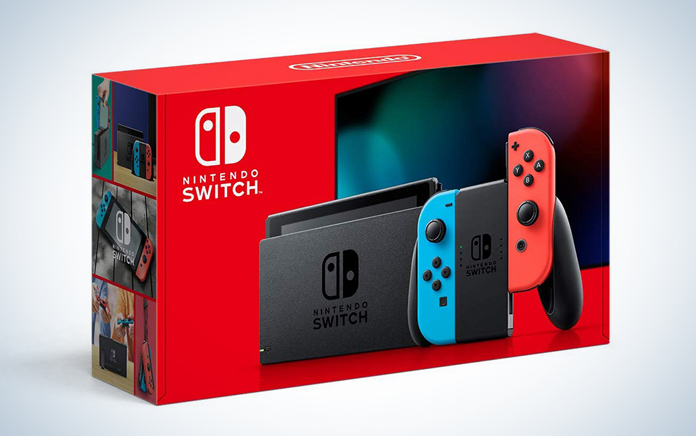Nintendo Switch with Neon Blue and Neon Red JoyâCon