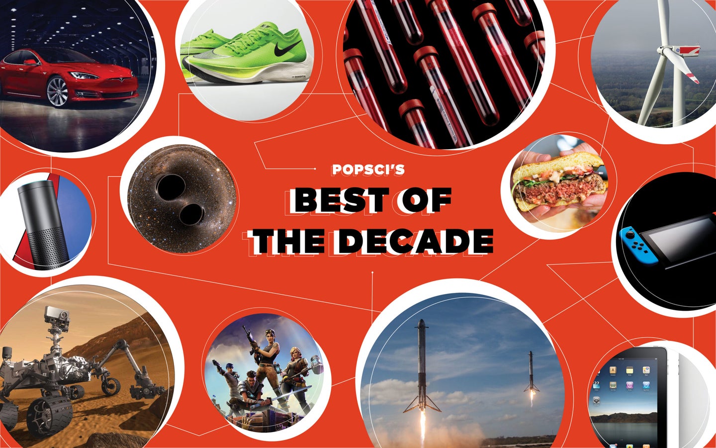 Snapshots of the best tech of the decade, including the Impossible 2.0 burger, Curiosity rover, and Fortnite video game