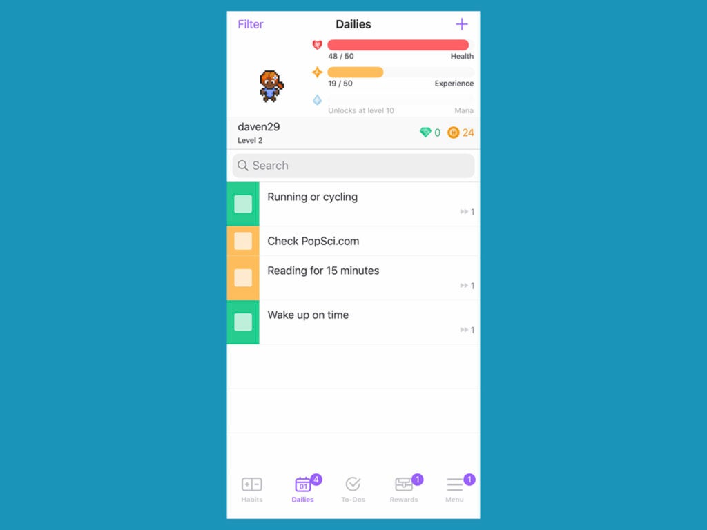 Screenshot of Habitica app