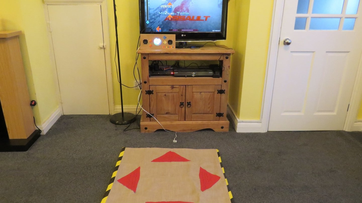 a homemade DIY dance arcade game built with a Raspberry Pi
