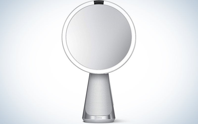 simplehuman Sensor Mirror Hi-Fi with Alexa, Superb Custom-Designed Audio, Extreme Color Accuracy, Touch Brightness Control, 5x Magnification