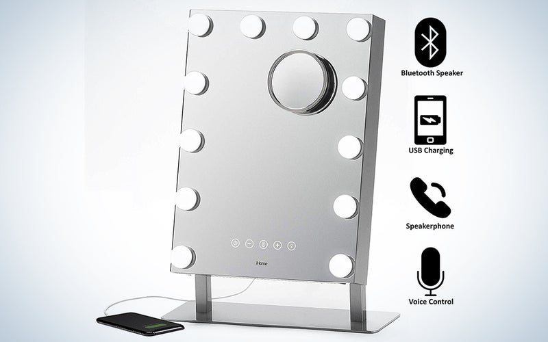 iHome 7" x 9" Reflect ll iCVBT3 Adjustable Vanity Mirror, Makeup Mirror with Bluetooth Audio, Hands-Free Speakerphone, LED Lighting, Siri & Google Support USB Charging, Flat Panel LED Lighting