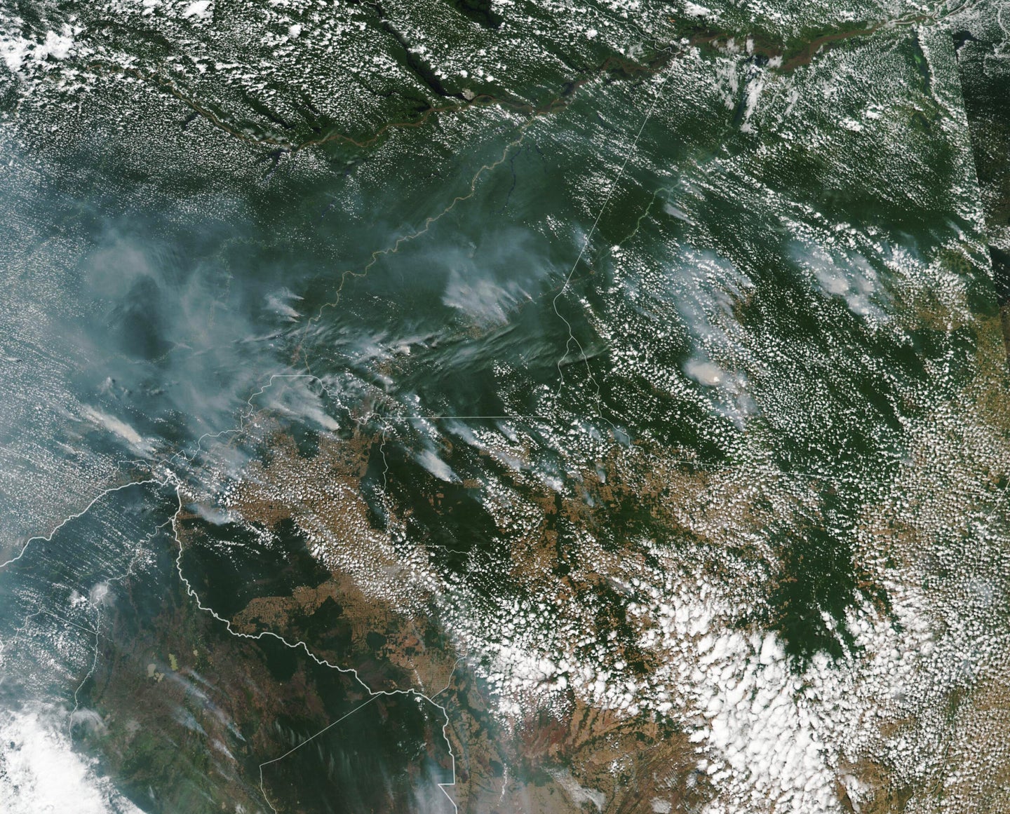 satellite image of smoke over amazon rainforest
