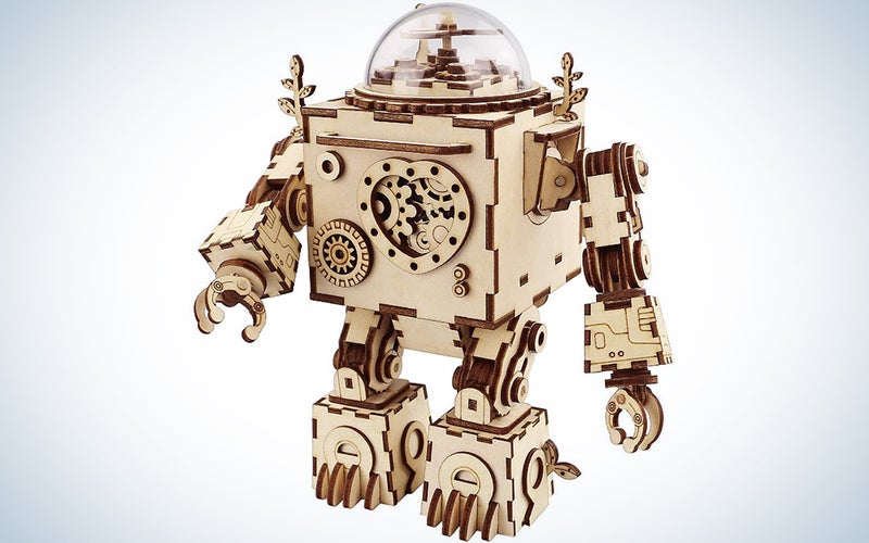 Robotime 3D Puzzle Music Box Wooden Craft Kit Robot Machinarium Toy with Light