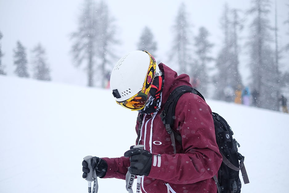 person skiing with helmet