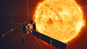 solar orbiter illustration in front of the sun