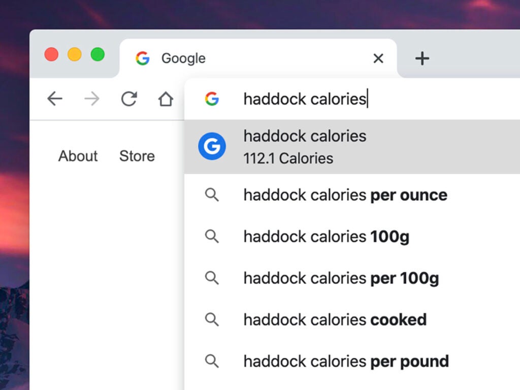screenshot google autoresults calories