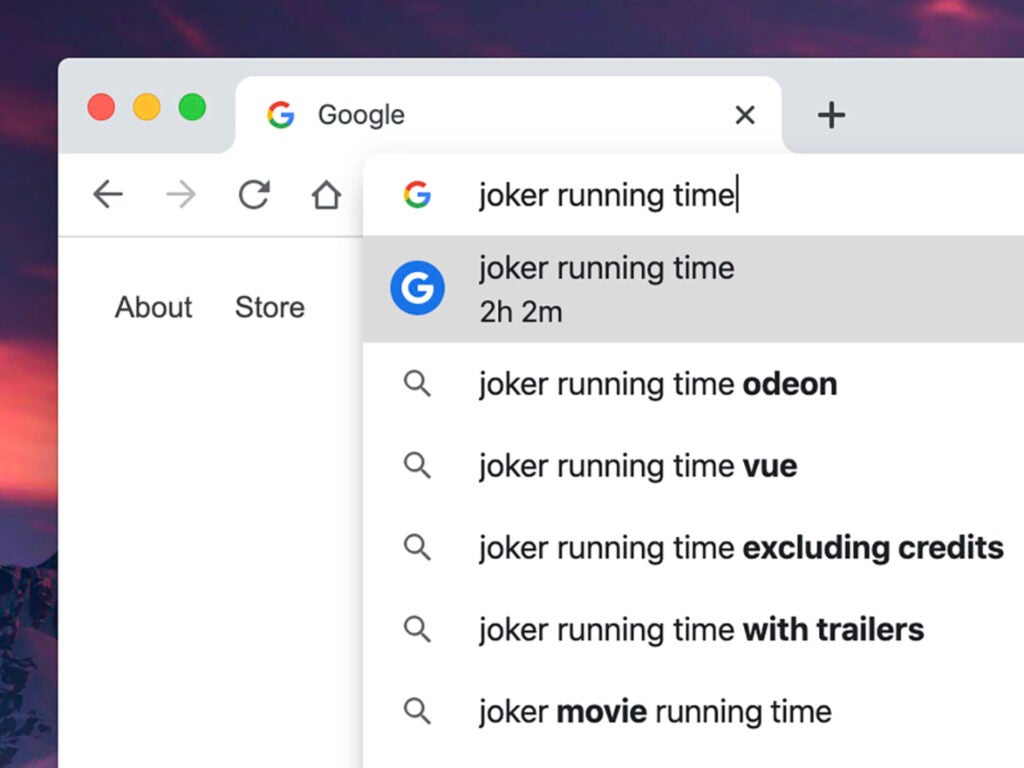screenshot google autoresults running time