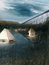 A rendering of floating campsites on the Pont Rouge River in Canada.