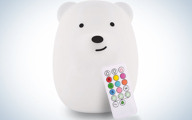 LumiPets LED Bear Battery-Operated/USB-Powered Silicone Night Light for Kids with 9 Tap-to-Activate Colors