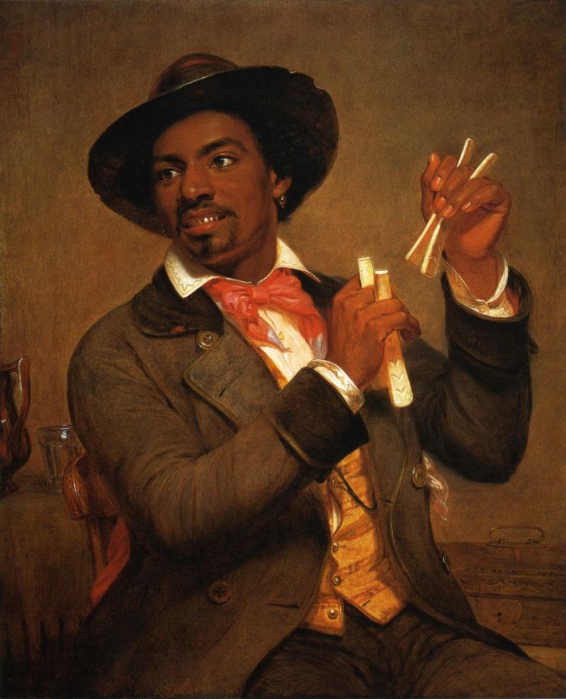 the portrait of The Bone Player, by William Sidney Mount, on display in the Museum of Fine Arts in Boston, Massachusetts