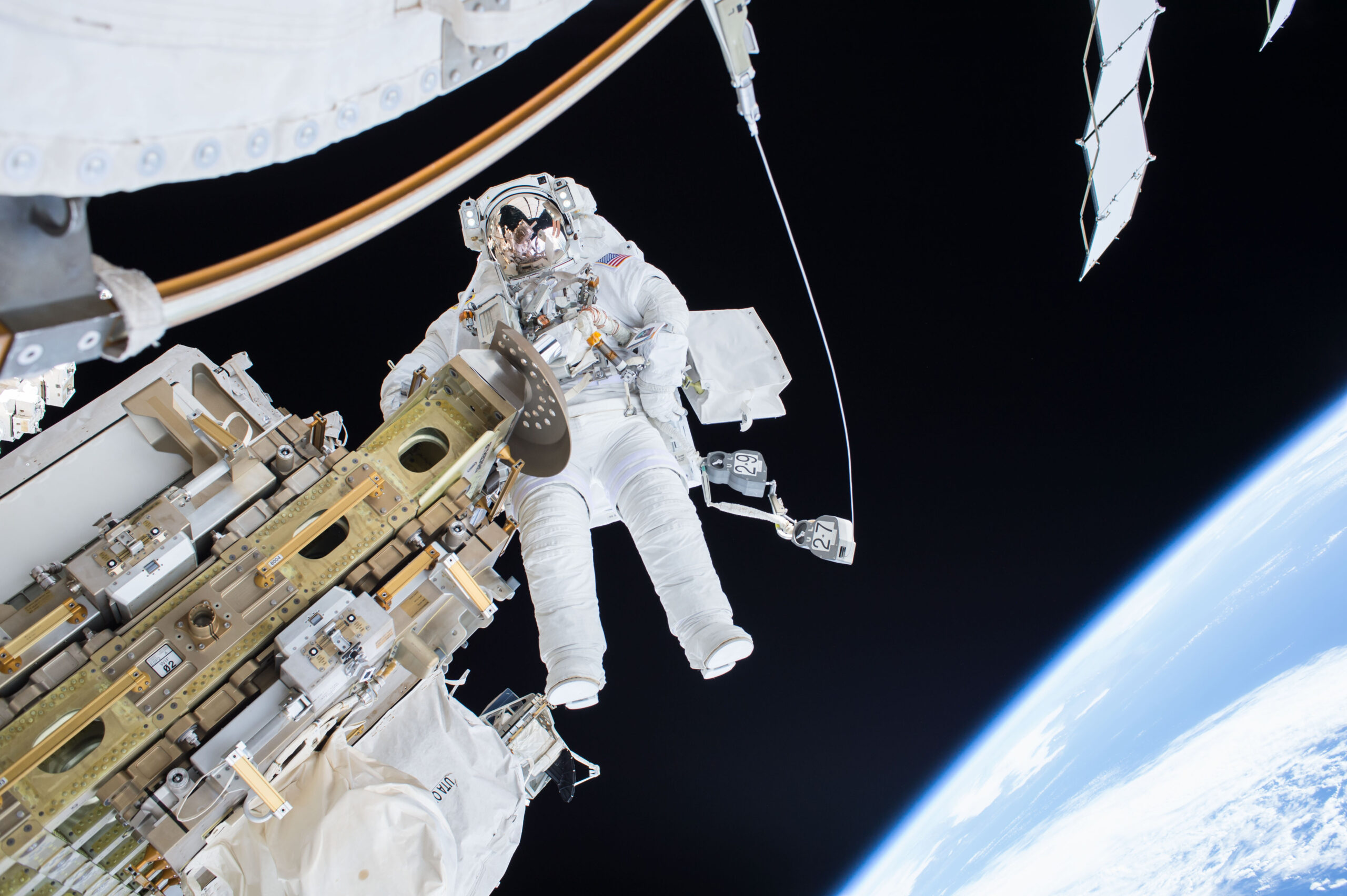 Expedition 46 Flight Engineer Tim Kopra on a Dec. 21, 2015 spacewalk.