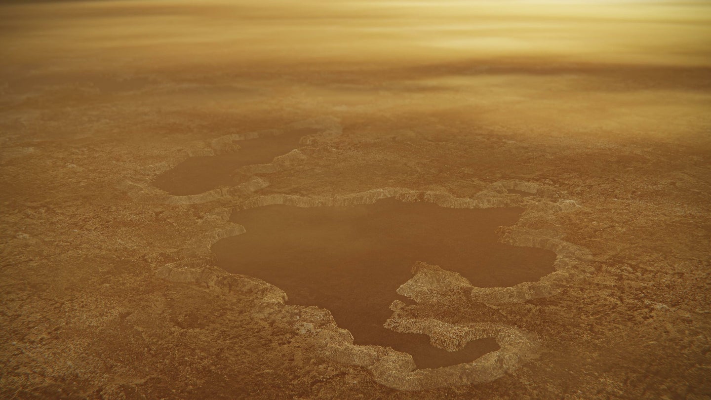 A methane and ethane lake on Titan's surface.