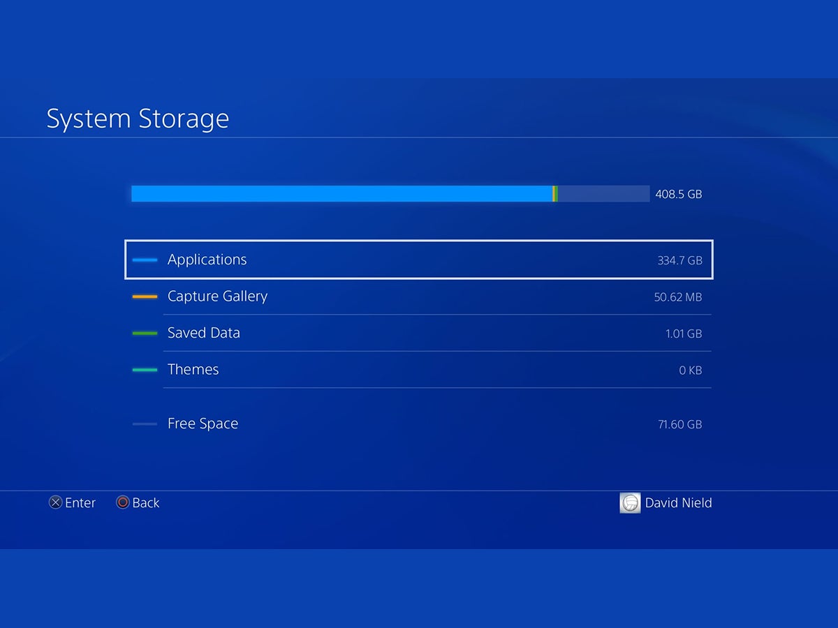 The PlayStation 4's system storage screen, to help you assess whether you need more PS4 storage.