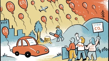 A panel from a comic strip about CO2 emissions and global heating