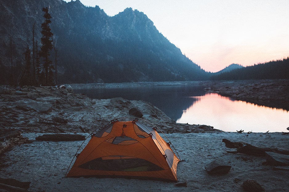 tent near a lake