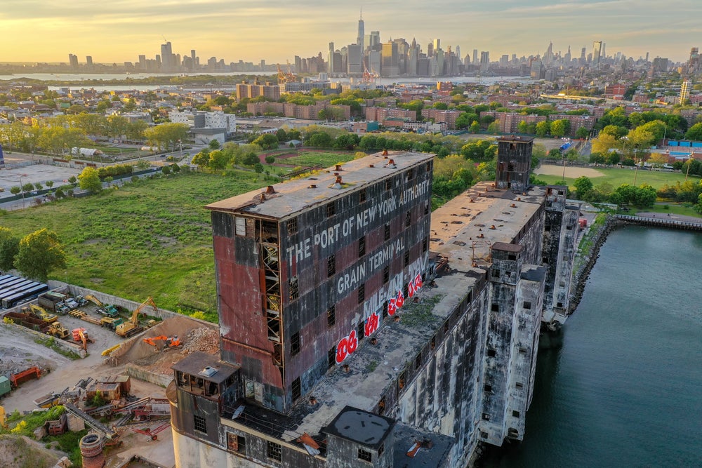 An abandoned port building in the Red Hook neighborhood of Brooklyn, New York