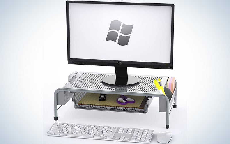 SimpleHouseware Metal Desk Monitor Stand Riser with Organizer Drawer