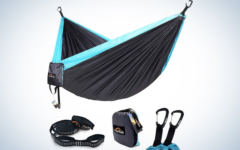 AnorTrek Camping Hammock, Lightweight Portable Single & Double Hammock with Tree Straps [10 FT/18+1 Loops], Parachute Hammock for Camping