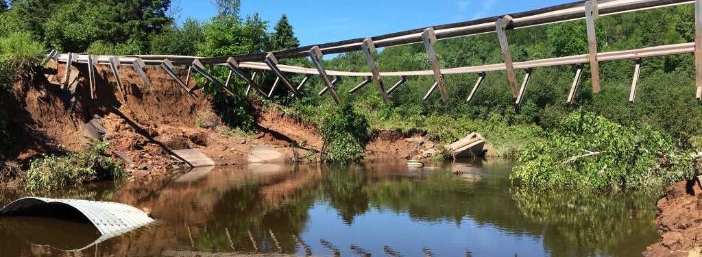 Pilgrim River bridge in Michigan swept over by the Father's Day flood in 2018